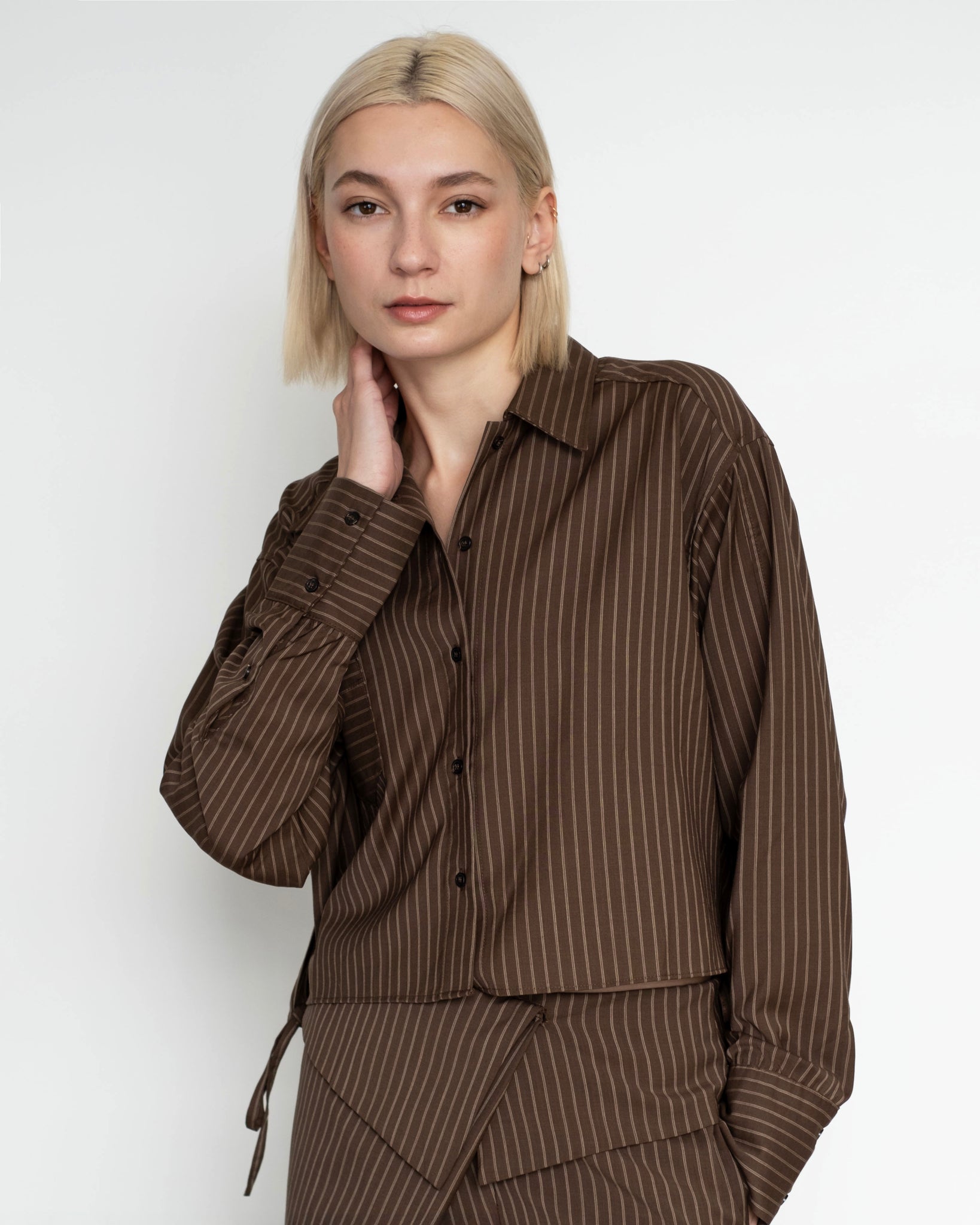 Cropped Shirt Jacket in Sable Stripe