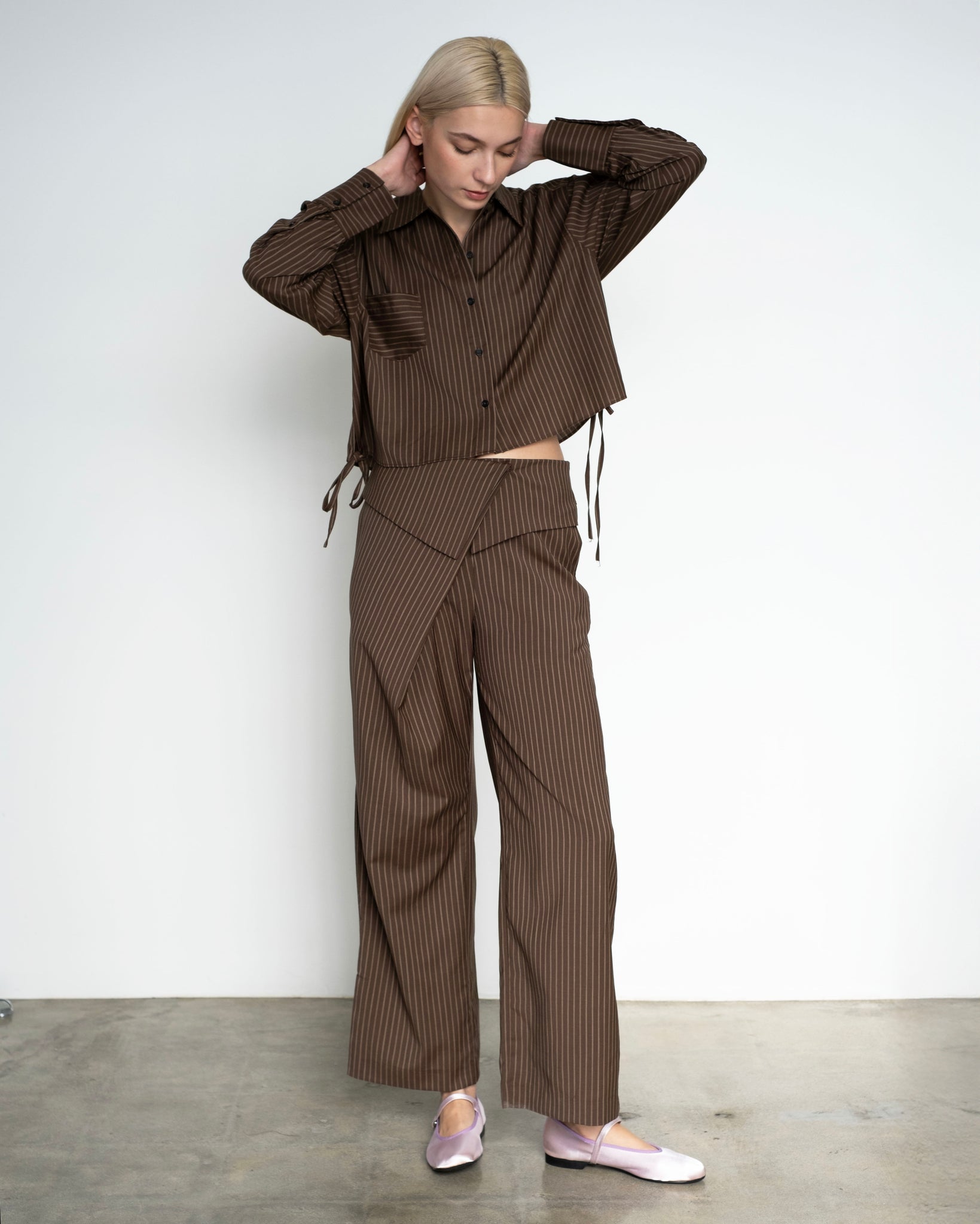 Folded Wool Pant in Sable Stripe